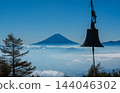 Mount Fuji floating above a sea of clouds at sunrise, as seen from Mount Amari in autumn. 144046302