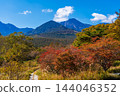 Autumn foliage of the Yatsugatake Mountains from the Utsukushinomori Observatory in Kiyosato Highlands 144046352
