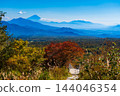 Autumn foliage of Mt. Fuji from the Utsukushinomori Observatory in Kiyosato Highlands 144046354