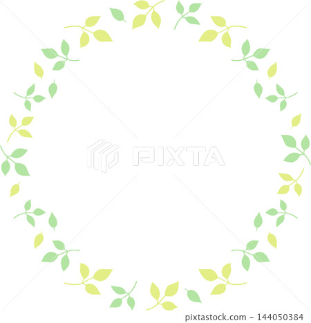 Stylish round frame with green leaves Stylish round frame with green leaves 144050384