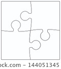 Puzzle pieces square background. Jigsaw puzzle game black contour layout with angles. Outlines puzzle pieces, adjustable, editable silhouette puzzle pieces set. 144051345