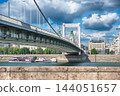 Elisabeth Bridge and Danube River in Budapest Under Cloudy Skies 144051657