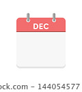 A simple red English calendar icon featuring a daily calendar for December (DEC) with a blank date section. 144054577