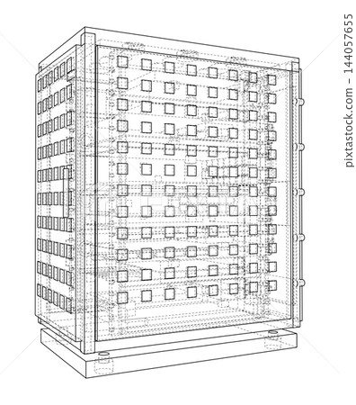 Wireframe Server Rack Cabinet. Vector Wireframe Server Rack Cabinet. Vector 144057655